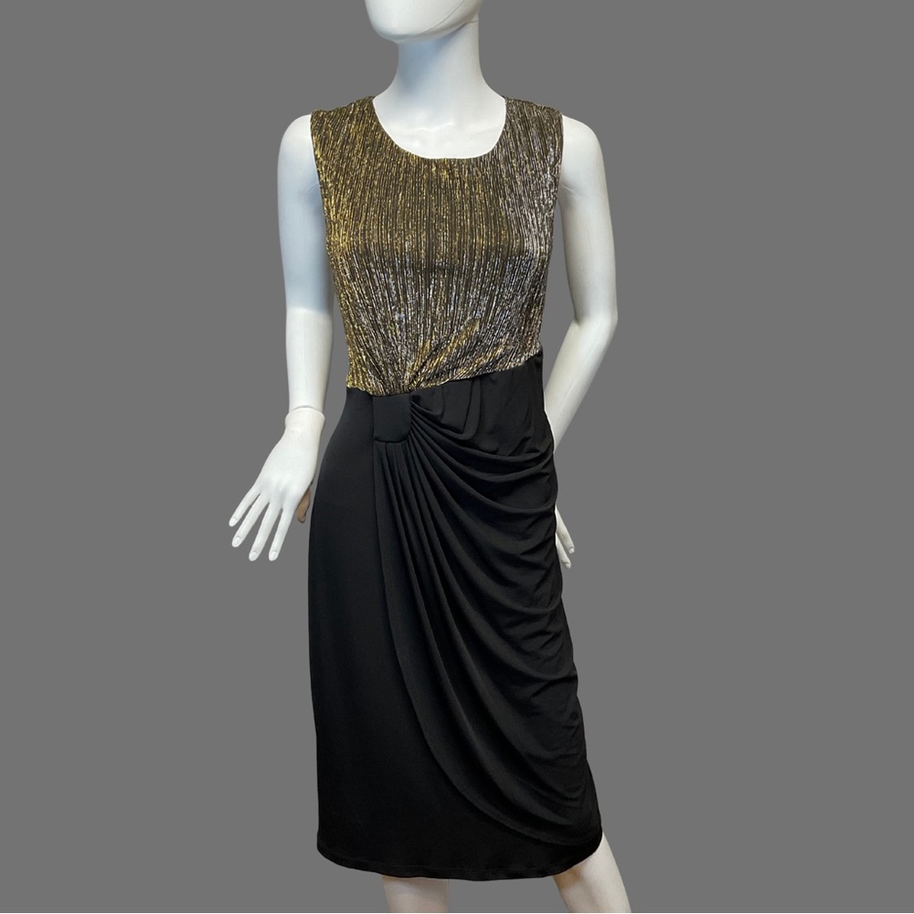 Enfocus Studio Women's Metallic Gold & Black Sleeveless Dress Size 14 Draped